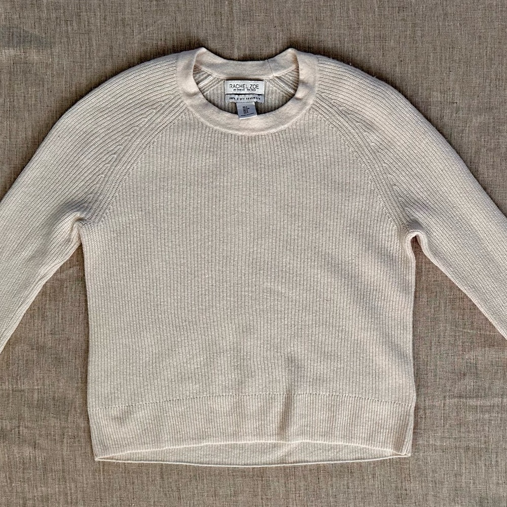Rachel Zoe Soft Cream 2-Ply Cashmere Sweater, Size S